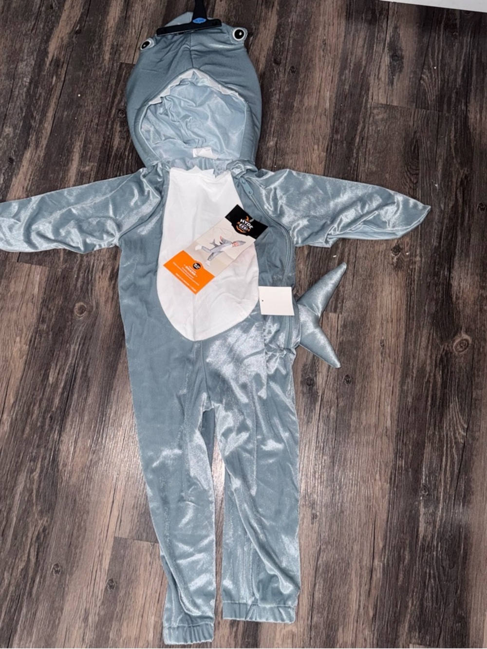 Kids Shark Costume - Silver Gray Hooded Jumpsuit - Picture 2 of 4